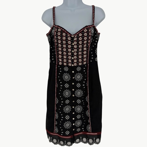 Veronica Beard Giuliana Beaded Embroidered Linen Mini Dress | Sz 6 | Black & Red - Picture 2 of 16